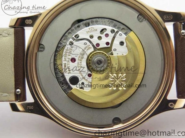 MIROTIME 1219 Calatrava 5524R Pilot Travel Time RG GRF Brown Dial on Brown Leather Strap MIYOTA TopPick 7155